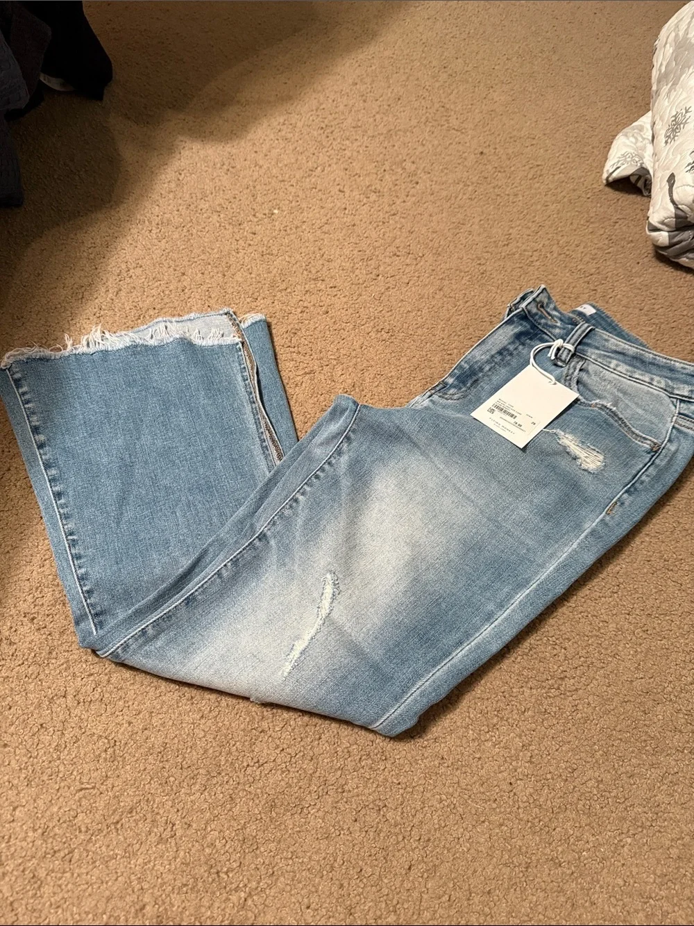 Flying Monkey Light Blue Flare Jeans with Raw Hem with lots of stretch - Picture 4 of 4